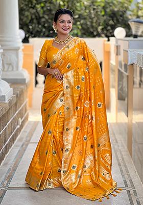 Yellow Meenakari Dola Silk Saree Set