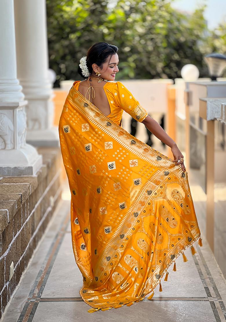 Yellow Meenakari Dola Silk Saree Set