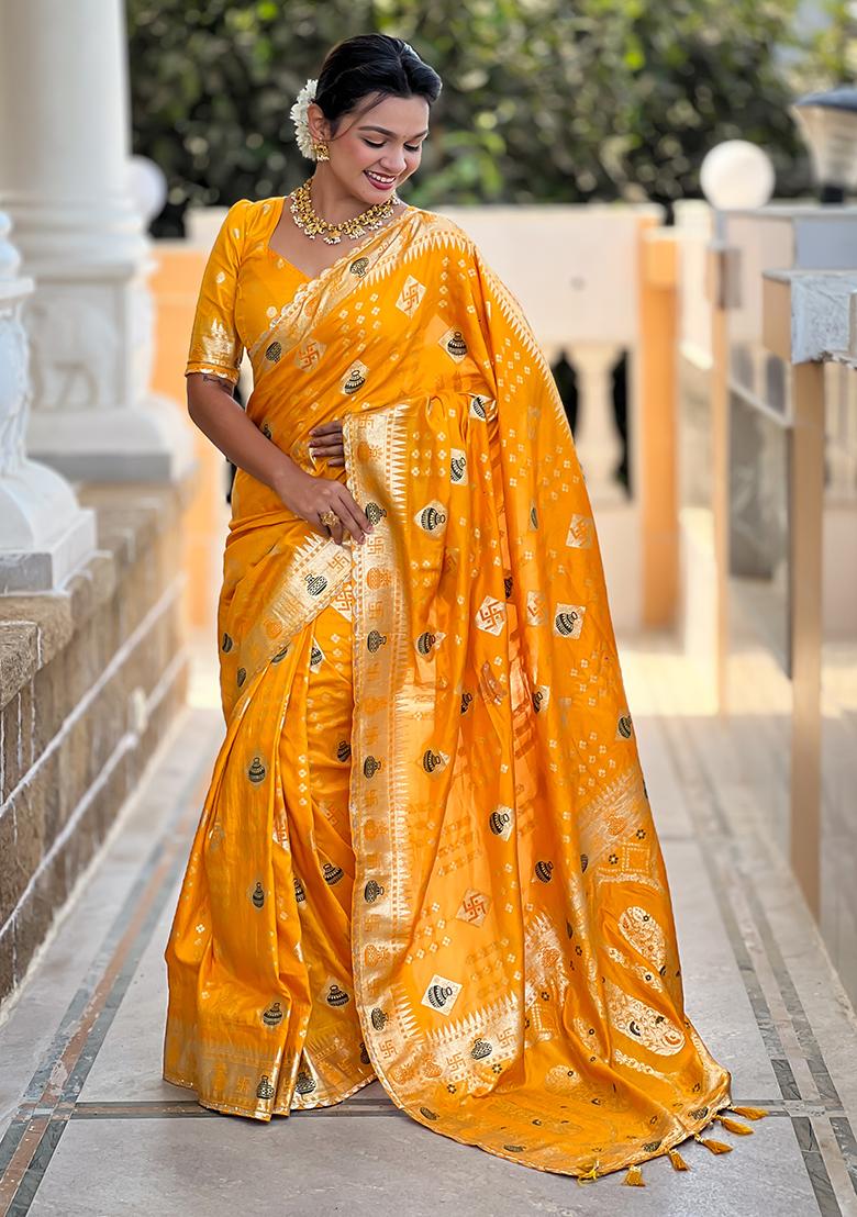Yellow Meenakari Dola Silk Saree Set