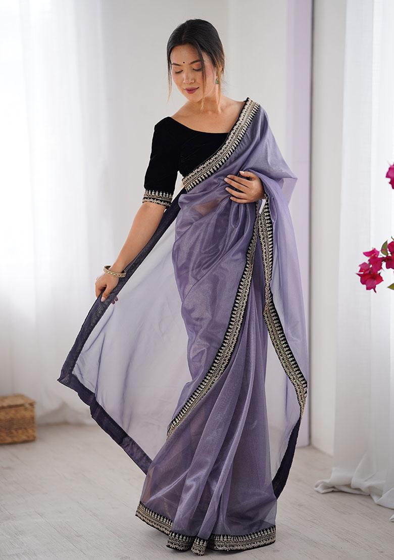 Levender Sequin Embroidered Net Saree Set
