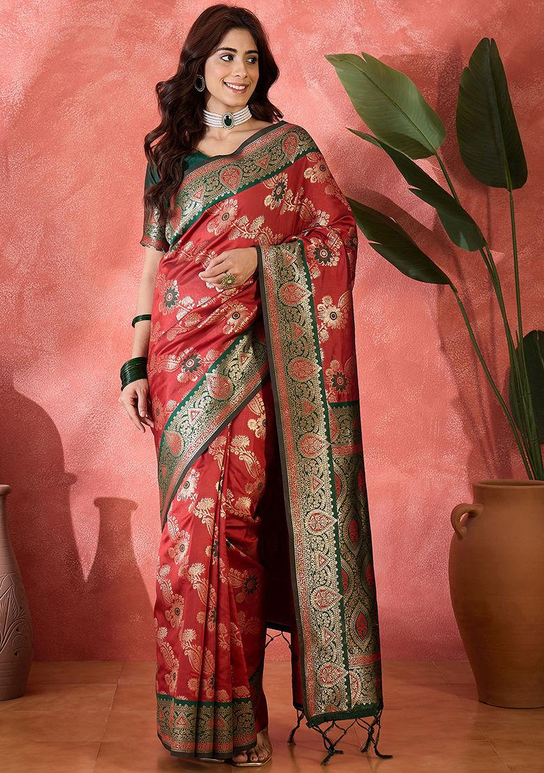 Maroon Woven Silk Saree Set