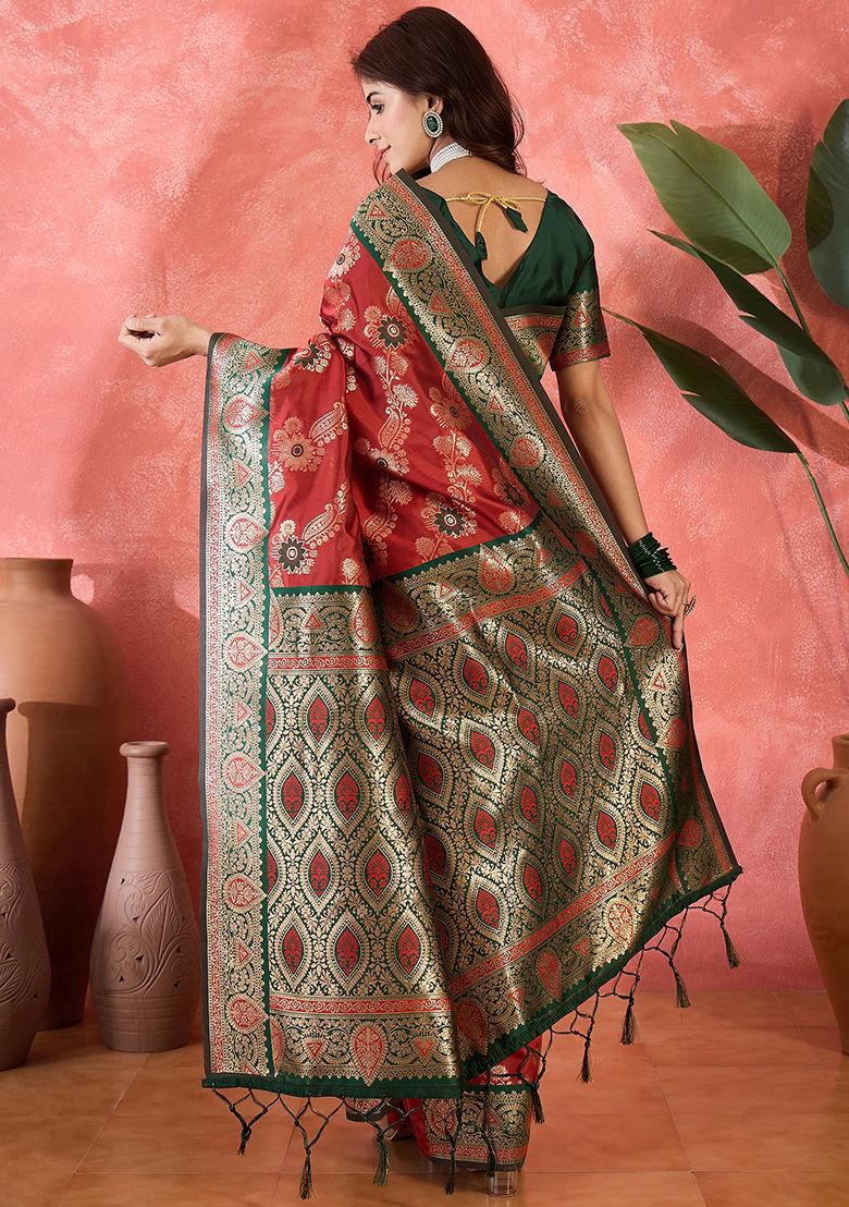 Maroon Woven Silk Saree Set