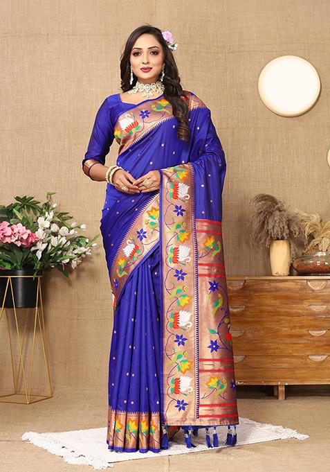 Blue Meenakari Paithani Silk Saree Set