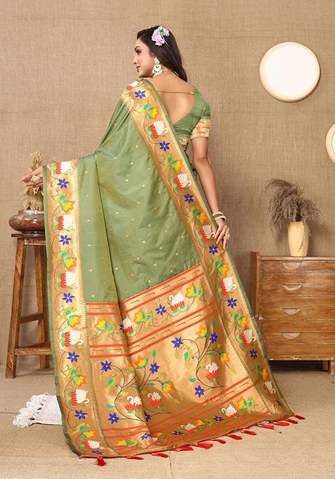 Green Meenakari Paithani Silk Saree Set