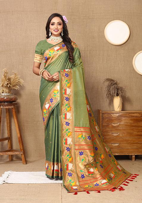 Green Meenakari Paithani Silk Saree Set