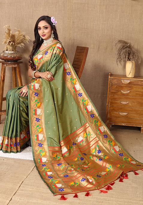 Green Meenakari Paithani Silk Saree Set