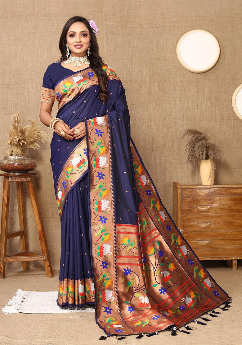 Navy Blue Meenakari Paithani Silk Saree Set