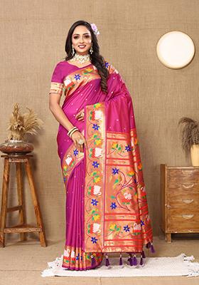 Magenta Meenakari Paithani Silk Saree Set