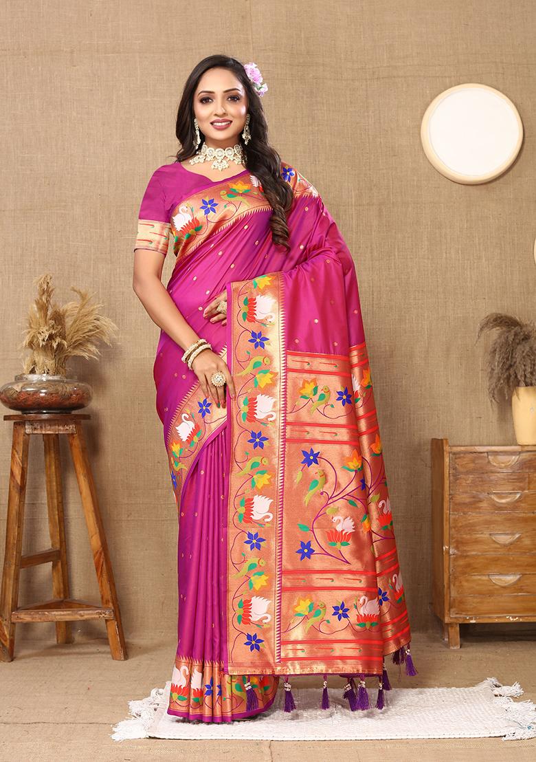 Magenta Meenakari Paithani Silk Saree Set