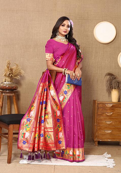 Magenta Meenakari Paithani Silk Saree Set
