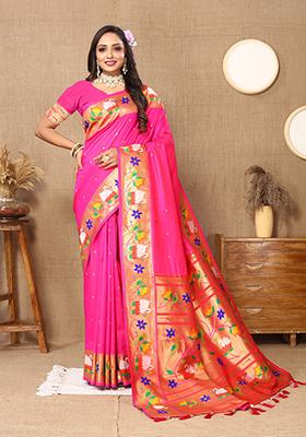 Pink Meenakari Paithani Silk Saree Set