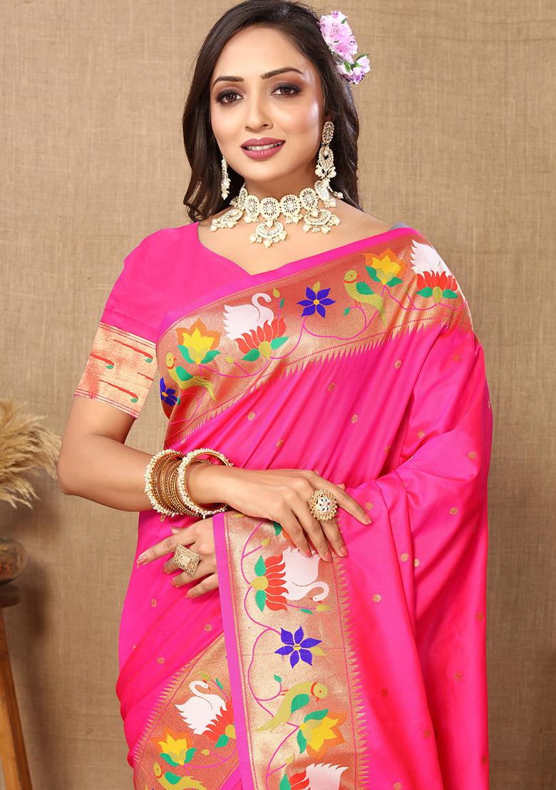 Pink Meenakari Paithani Silk Saree Set
