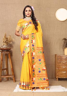 Yellow Meenakari Paithani Silk Saree Set