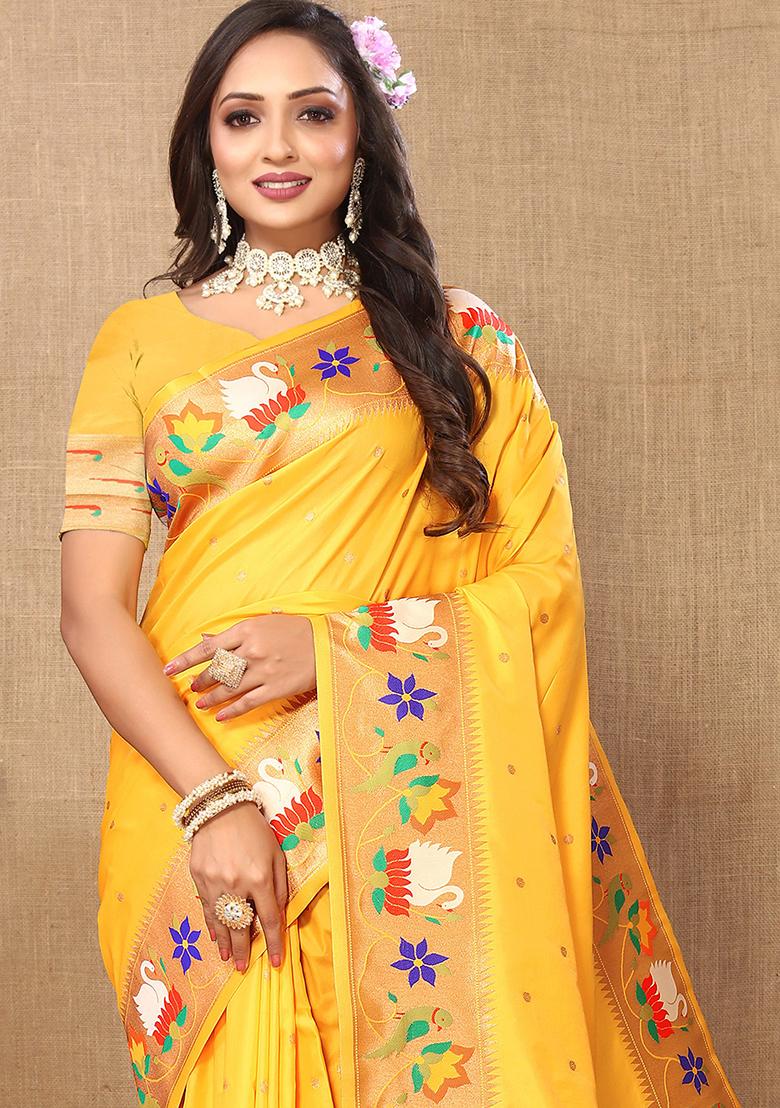 Yellow Meenakari Paithani Silk Saree Set