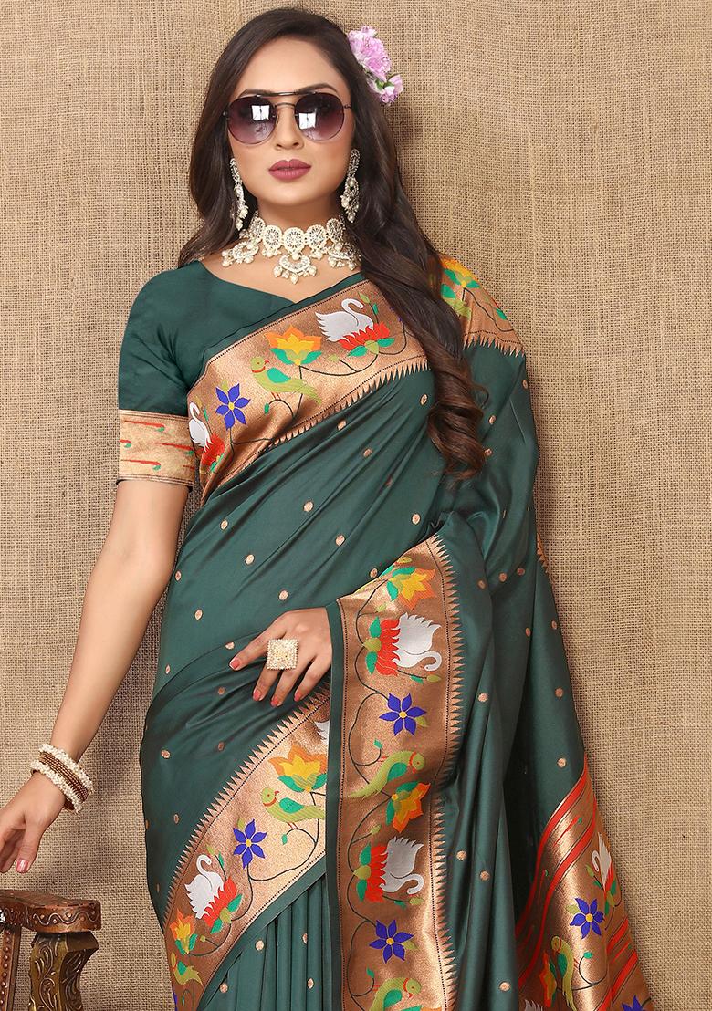 Green Meenakari Paithani Silk Saree Set