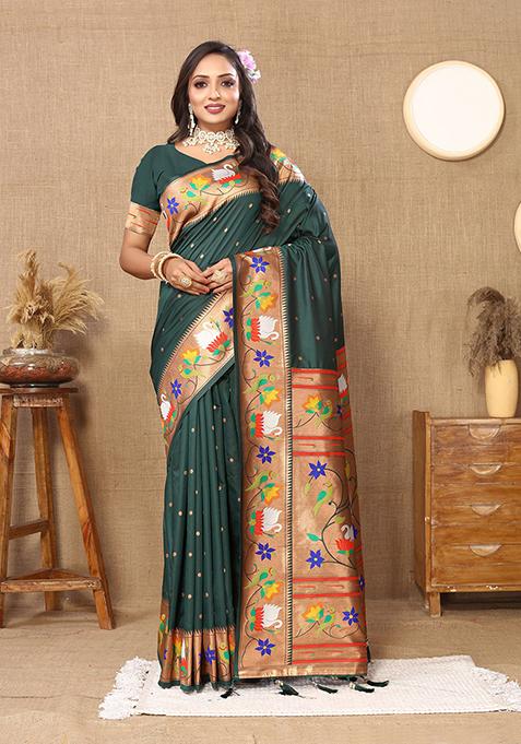 Green Meenakari Paithani Silk Saree Set