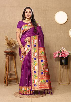 Purple Meenakari Paithani Silk Saree Set