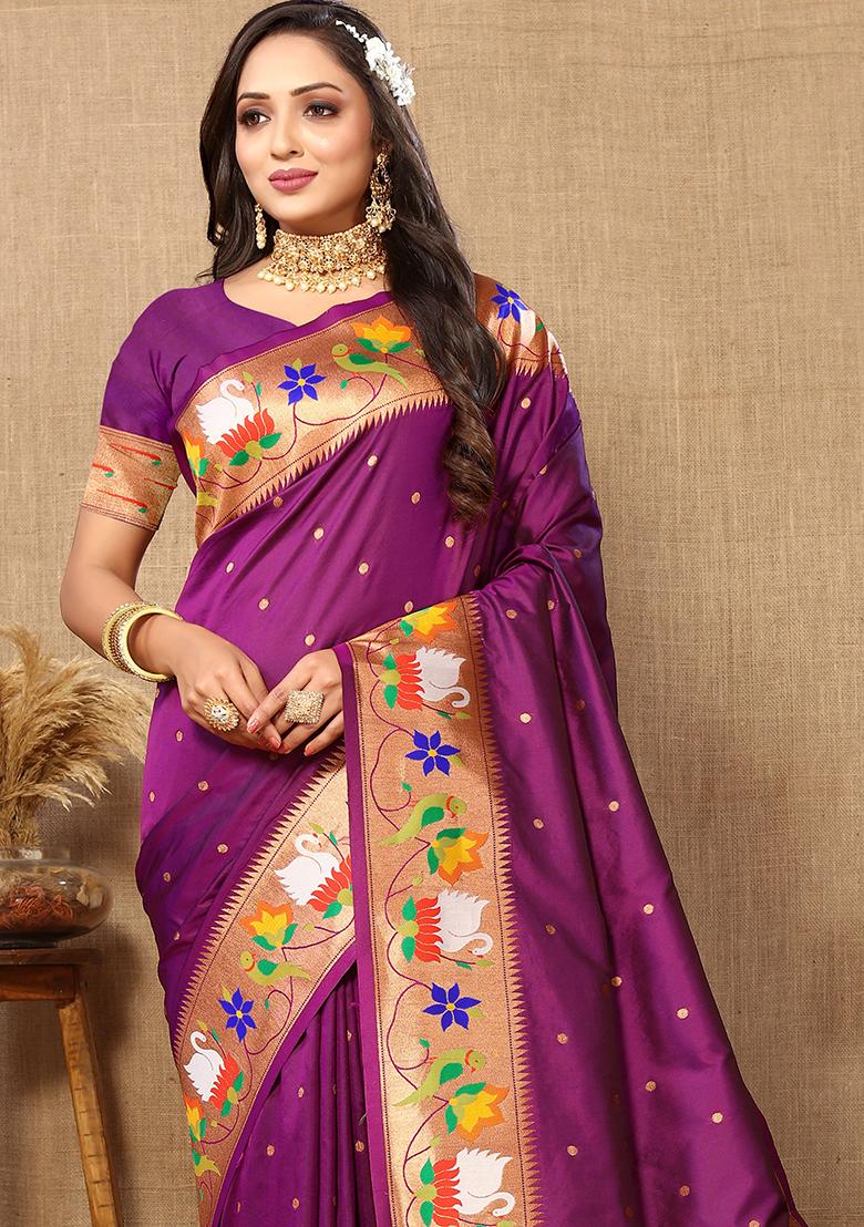 Purple Meenakari Paithani Silk Saree Set