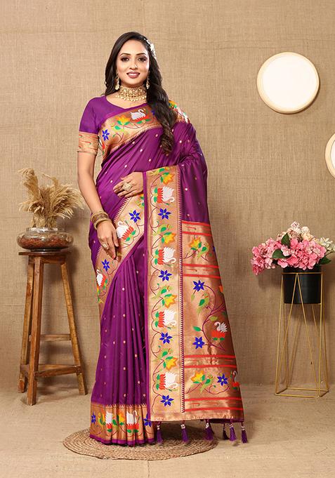 Purple Meenakari Paithani Silk Saree Set
