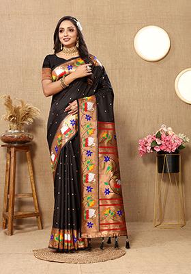 Black Meenakari Paithani Silk Saree Set