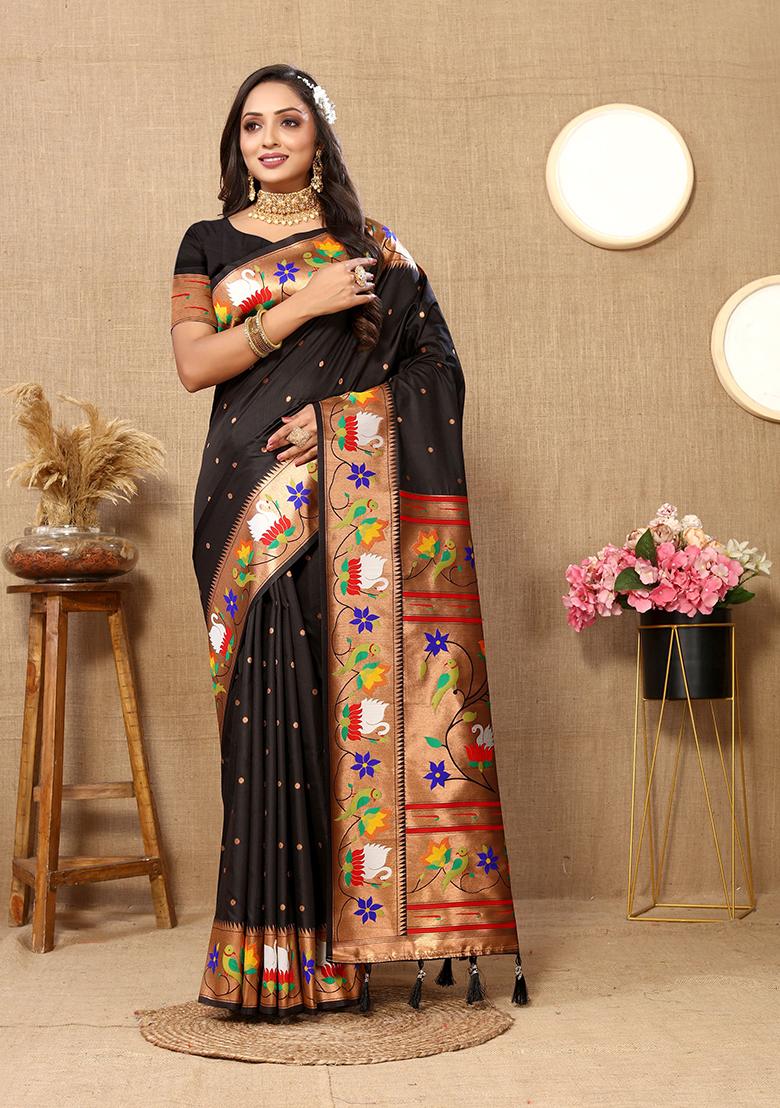 Black Meenakari Paithani Silk Saree Set