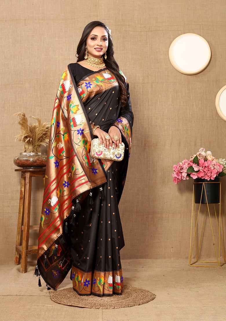 Black Meenakari Paithani Silk Saree Set