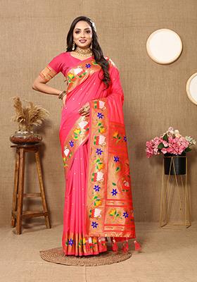 Rust Orange Meenakari Paithani Silk Saree Set