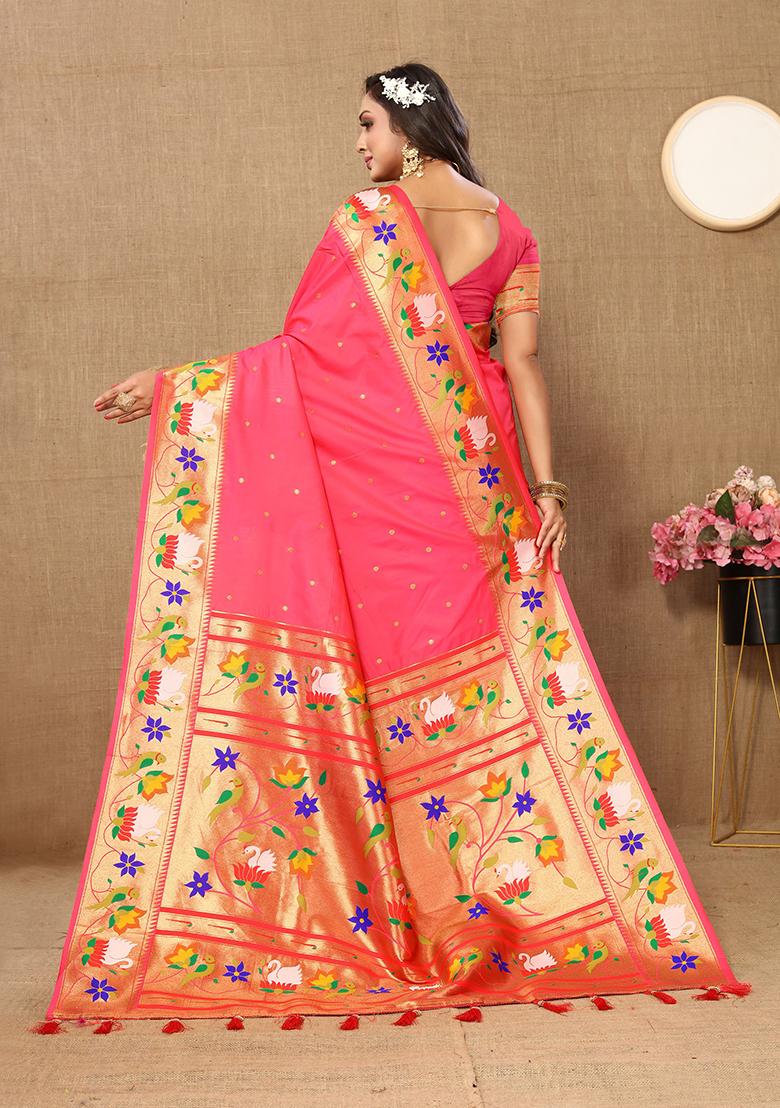 Rust Orange Meenakari Paithani Silk Saree Set