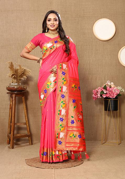 Rust Orange Meenakari Paithani Silk Saree Set