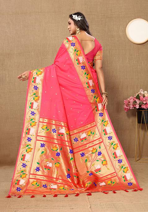 Rust Orange Meenakari Paithani Silk Saree Set