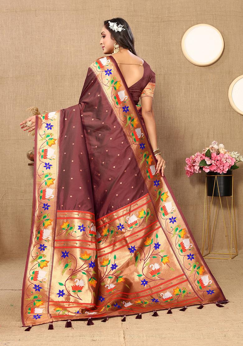 Brown Meenakari Paithani Silk Saree Set
