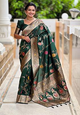 Green Meenakari Banarasi Silk Saree Set