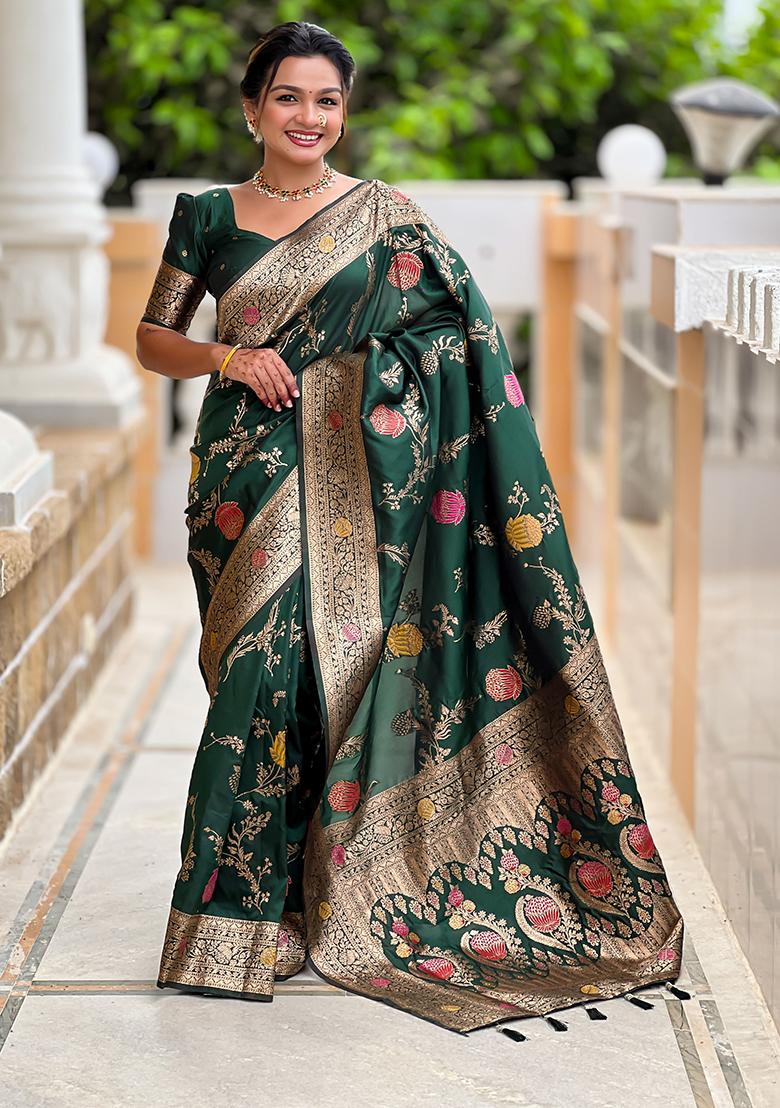 Green Meenakari Banarasi Silk Saree Set