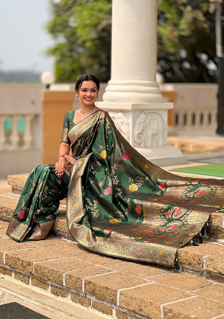 Green Meenakari Banarasi Silk Saree Set