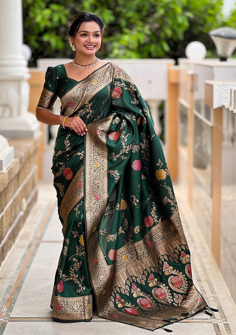 Green Meenakari Banarasi Silk Saree Set
