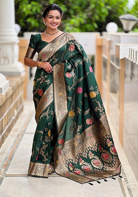 Green Meenakari Banarasi Silk Saree Set