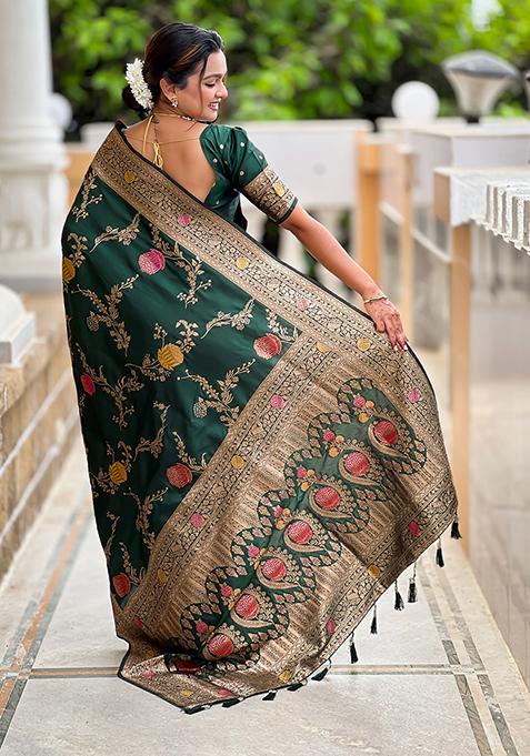 Green Meenakari Banarasi Silk Saree Set