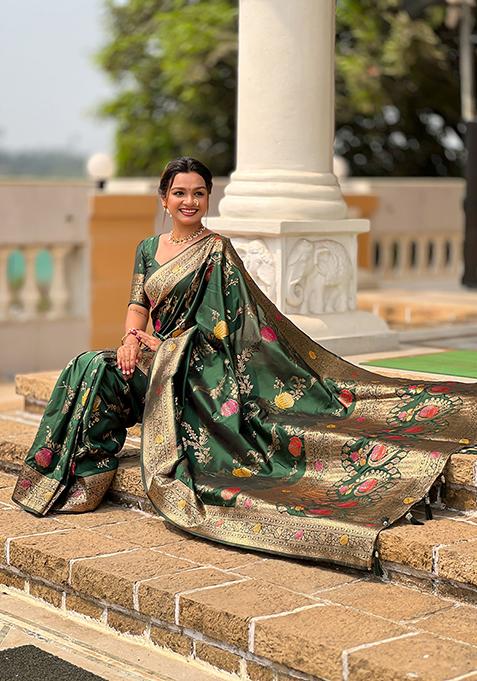Green Meenakari Banarasi Silk Saree Set