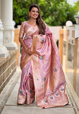 Levender Meenakari Banarasi Silk Saree Set