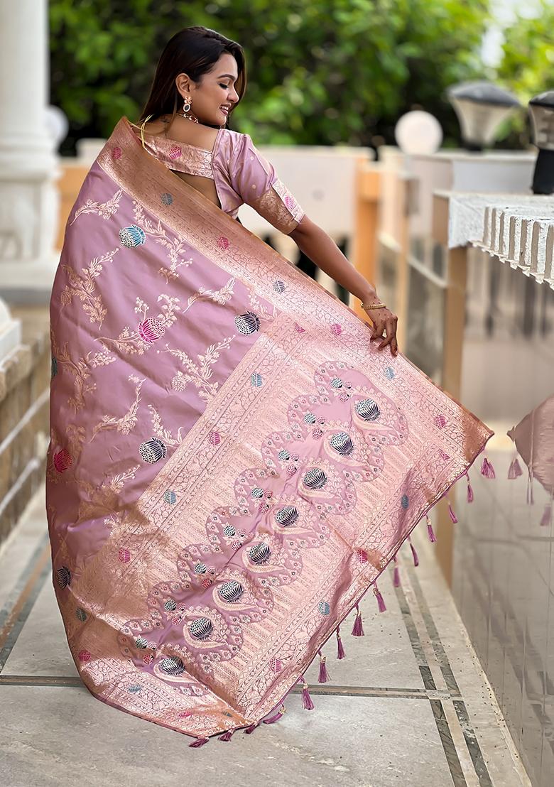 Levender Meenakari Banarasi Silk Saree Set