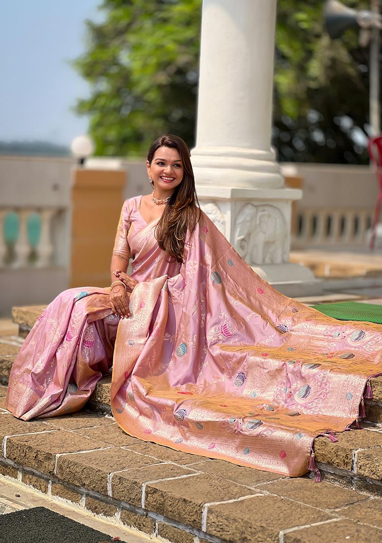 Levender Meenakari Banarasi Silk Saree Set