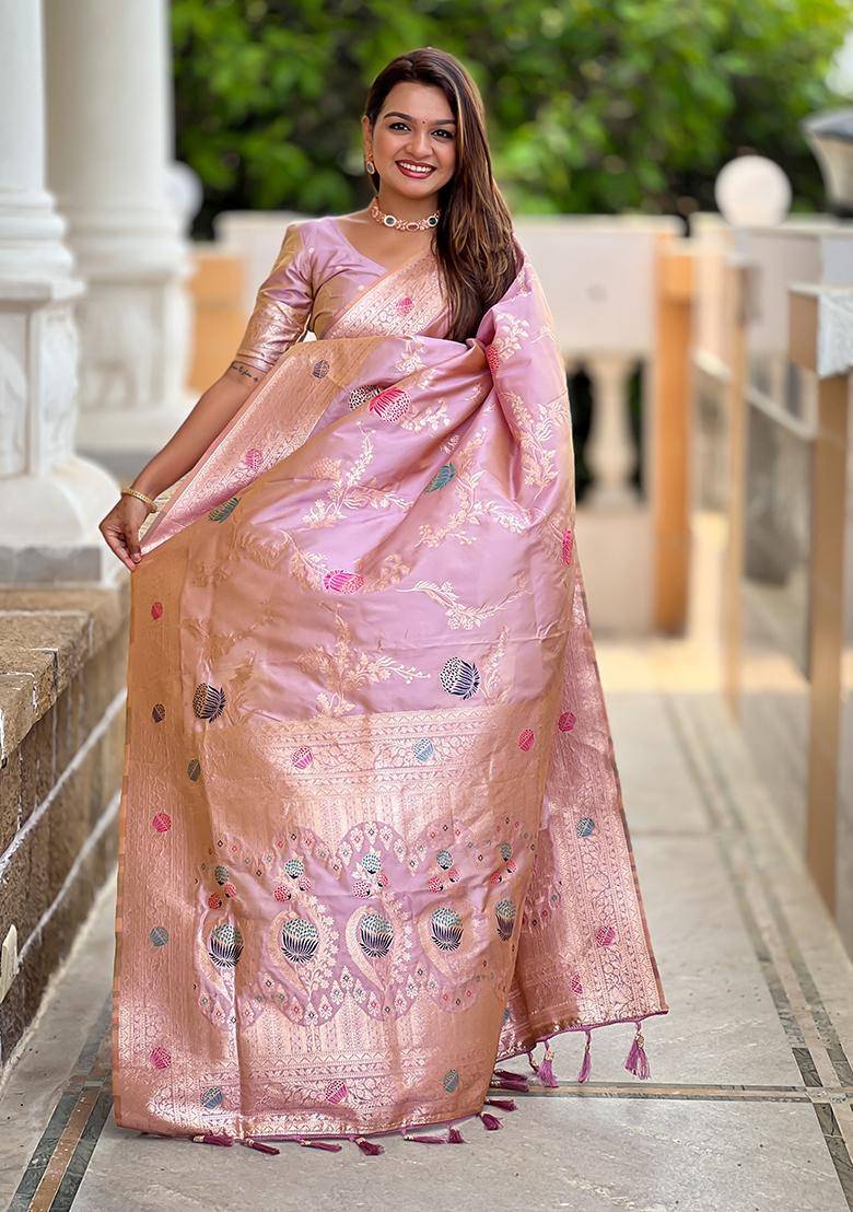 Levender Meenakari Banarasi Silk Saree Set