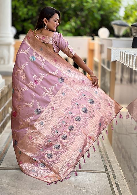Levender Meenakari Banarasi Silk Saree Set