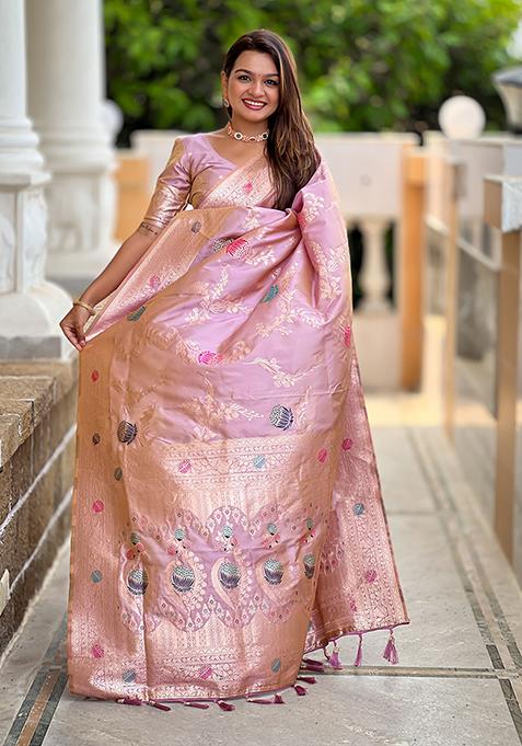 Levender Meenakari Banarasi Silk Saree Set