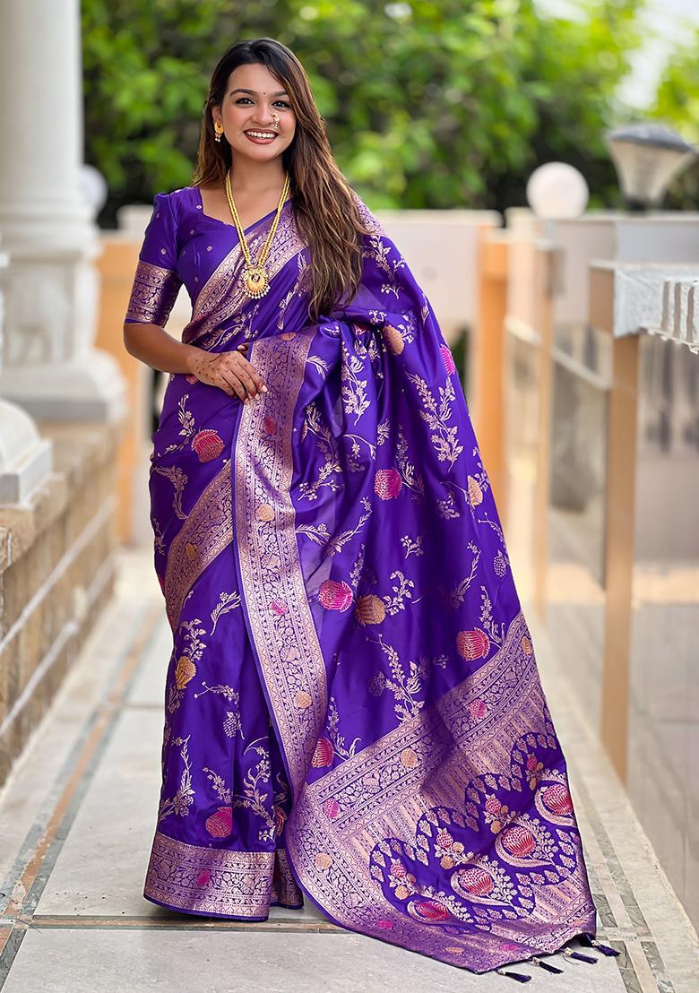 Purple Meenakari Banarasi Silk Saree Set