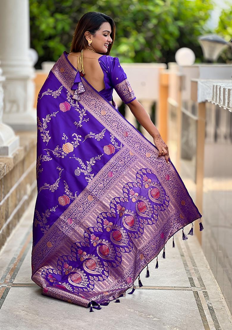 Purple Meenakari Banarasi Silk Saree Set