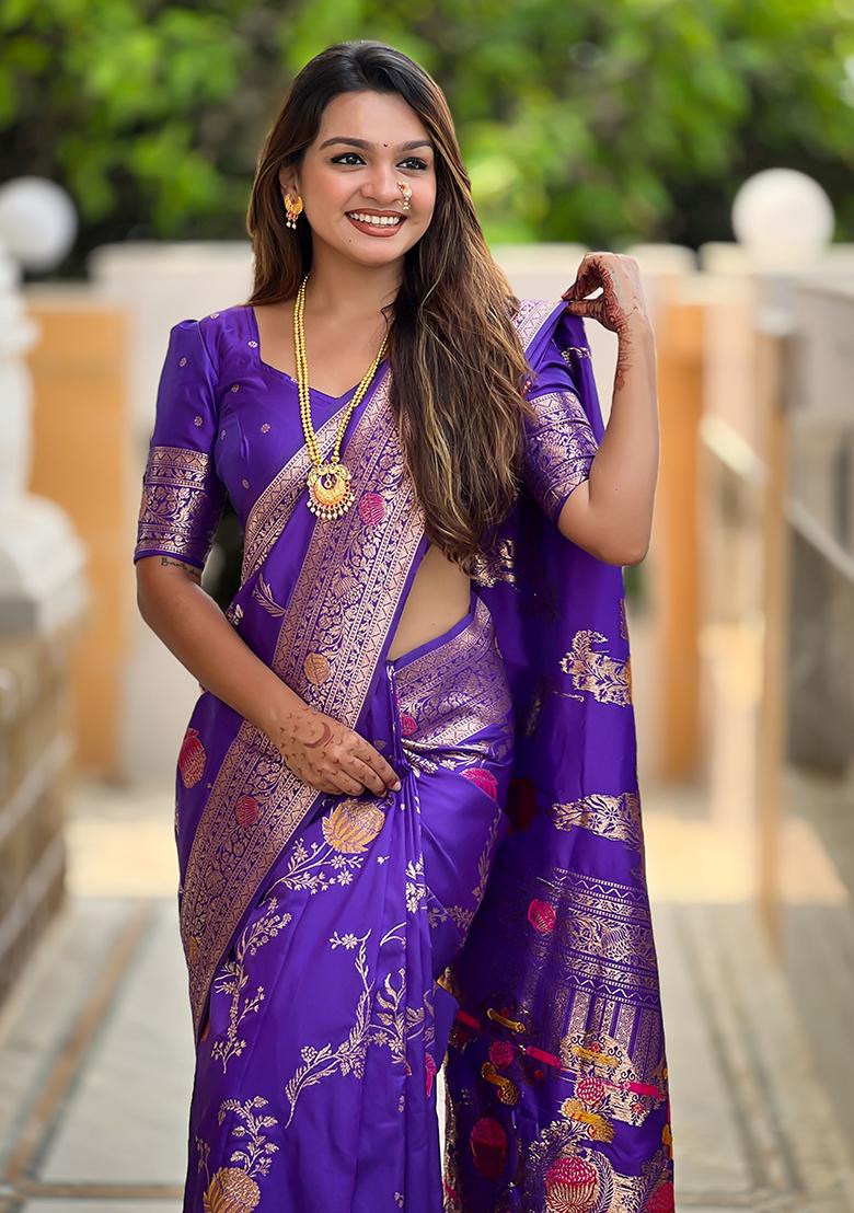 Purple Meenakari Banarasi Silk Saree Set