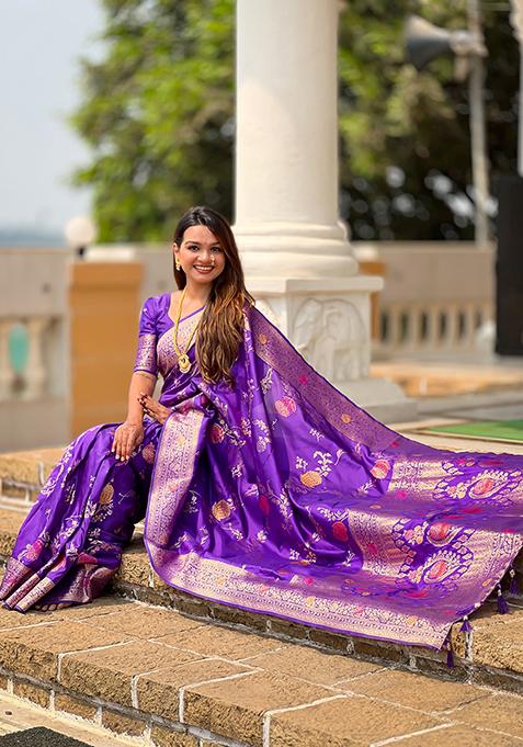 Purple Meenakari Banarasi Silk Saree Set