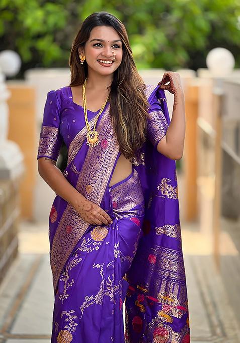 Purple Meenakari Banarasi Silk Saree Set