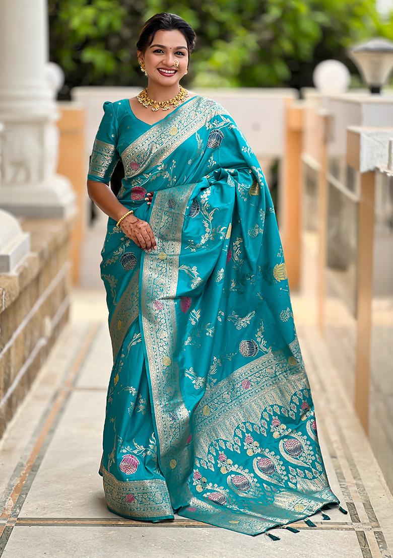 Sea Green Meenakari Banarasi Silk Saree Set